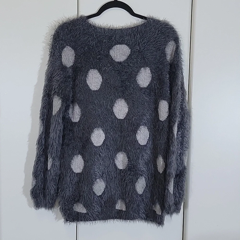 Joseph A. Gray Soft Fuzzy Polka-Dot Sweater  Size Large